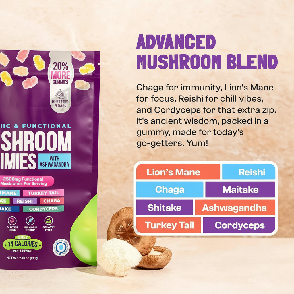 Nuvira Mushroom Gummies - Naturally Reduces Cortisol And Helps Focus To Restore Balance